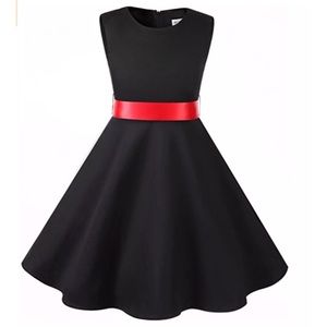 black dress with red sash